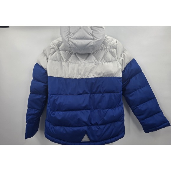 LL BEAN DOWN PUFFER JACKET YOUTH KIDS MEDIUM BLUE WHITE COLORBLOCK WARM DOWNTEK - Picture 9 of 15